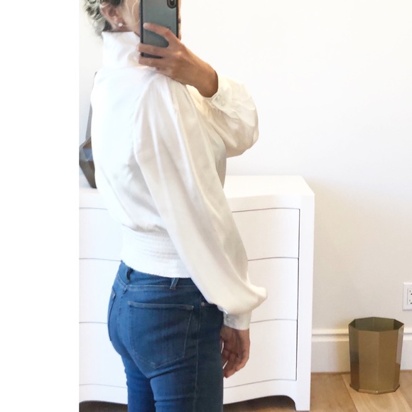 MILAN White Cropped Keyhole Mock Tie Blouse - Picture 2 of 10